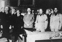 参加慕尼黑会议的张伯伦、达拉第、希特勒、墨索里尼