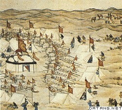 《北征督运图》（局部）描绘康熙帝平定准噶尔叛乱时向克鲁伦河运送军粮情景