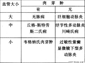 表：血管炎分类