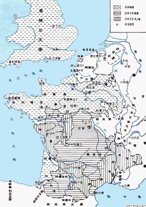 地图：百年战争时期的英国和法国