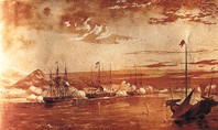 1858年11月，太平军在天京（江苏南京）附近江面上与英国军队作战（绘画）