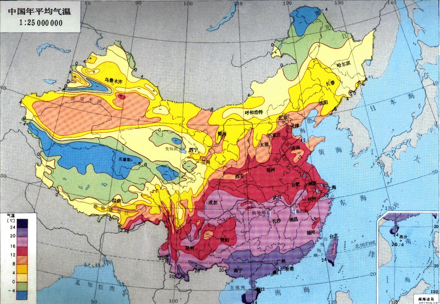 地图：中国年平均气温
