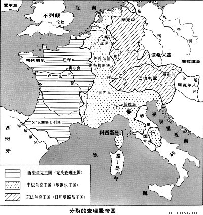地图：分裂的查理曼帝国